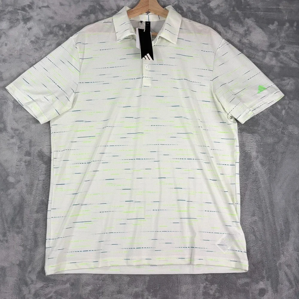 NWT Adidas Golf Men's Large Ultimate365 Mesh Print Polo Semi White NEW